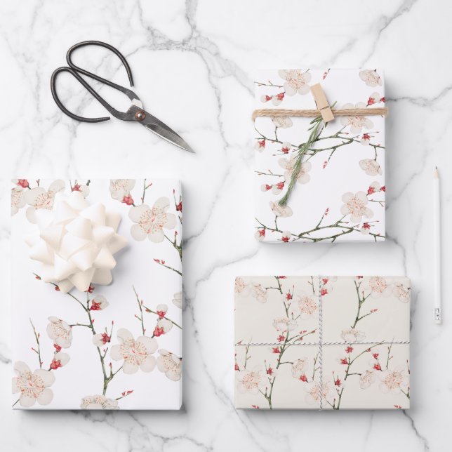 Cherry Blossom Pattern Boho Geschenkpapier Set (Vorderseite)