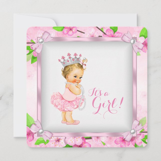 Cherry Blossom Pearl Girls Tutu Babydusche Einladung (Vorderseite)