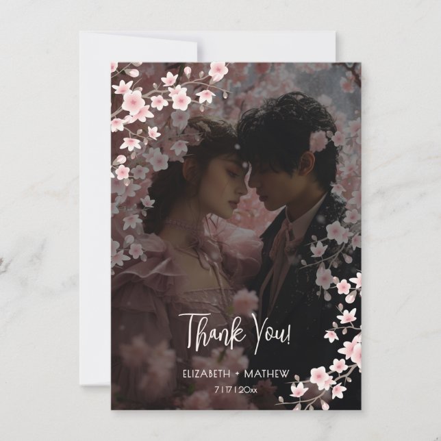 Cherry Blossom Photo Wedding Thank You Dankeskarte (Vorderseite)