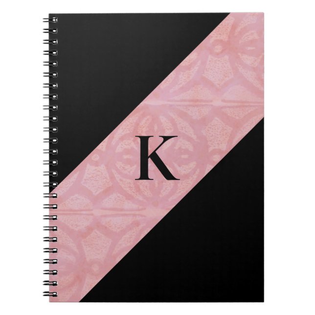 Cherry Blossom Pink Batik und Black Mit Monogramm Notizblock (Vorderseite)