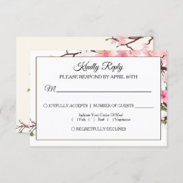 Cherry Blossom Pink Beige Wedding RSVP Card