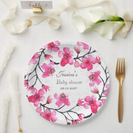 Cherry Blossom Pink Blume Baby Shower Girl Pappteller