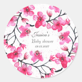 Cherry Blossom Pink Blume Baby Shower Girl Runder Aufkleber