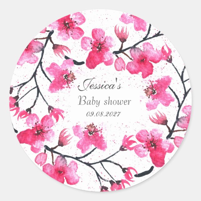 Cherry Blossom Pink Blume Baby Shower Girl Runder Aufkleber (Vorderseite)