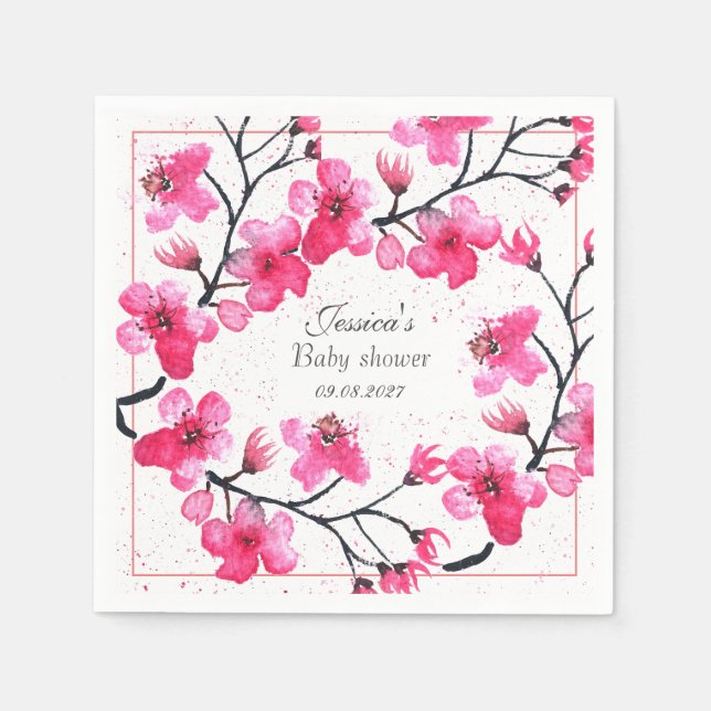 Cherry Blossom Pink Blume Baby Shower Girl Serviette (Vorderseite)