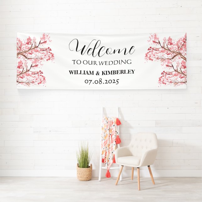 Cherry Blossom Pink Blume Rustikale Hochzeit Banner (Insitu)