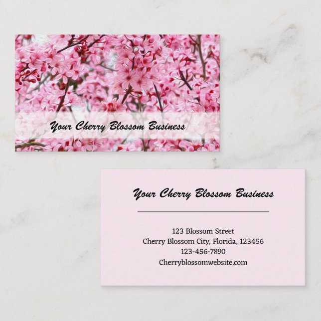 Cherry Blossom Pink Floral Art Visitenkarte (Vorne/Hinten)