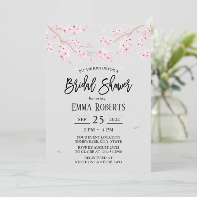 Cherry Blossom Pink Floral Brautparty Einladung (Stehend Vorderseite)