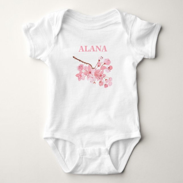 Cherry Blossom Pink Floral Sakura Name Baby Strampler (Vorderseite)