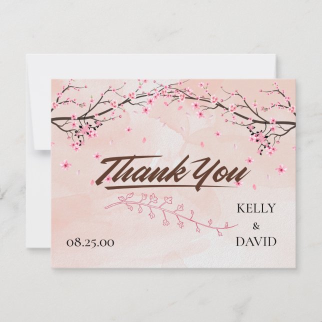 Cherry Blossom Pink Floral Wedding Danke Postc RSVP Karte (Vorderseite)