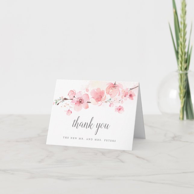 Cherry Blossom Pink Floral Wedding Foto Dankeskarte (Vorderseite)