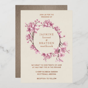 Cherry Blossom Pink Floral Wedding Rose Gold Folieneinladung