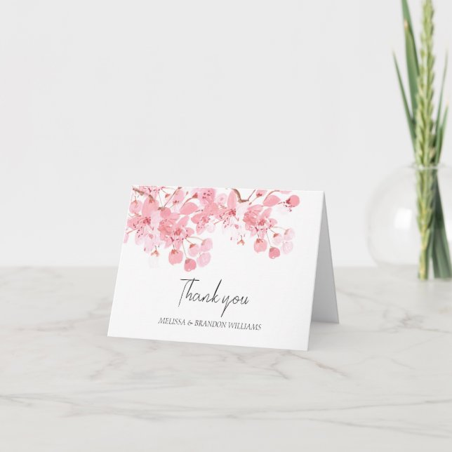 Cherry Blossom Pink Floral Wedding Vielen Dank Dankeskarte (Vorderseite)