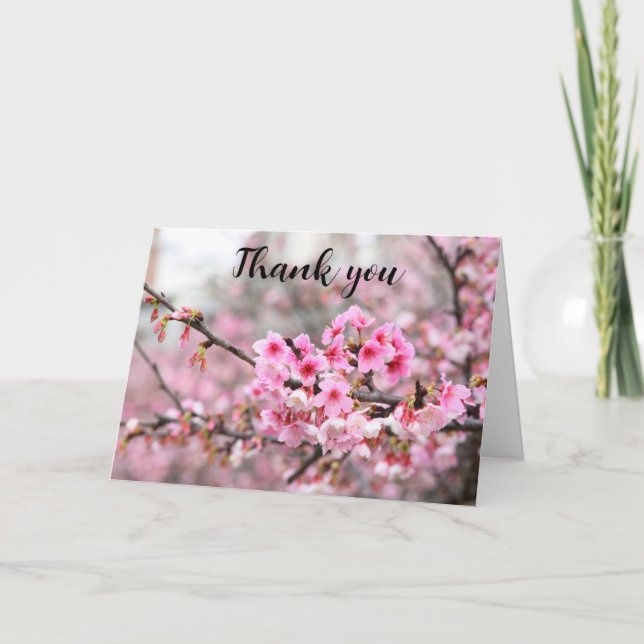 Cherry Blossom Pink Floral Wedding Vielen Dank Dankeskarte (Vorderseite)