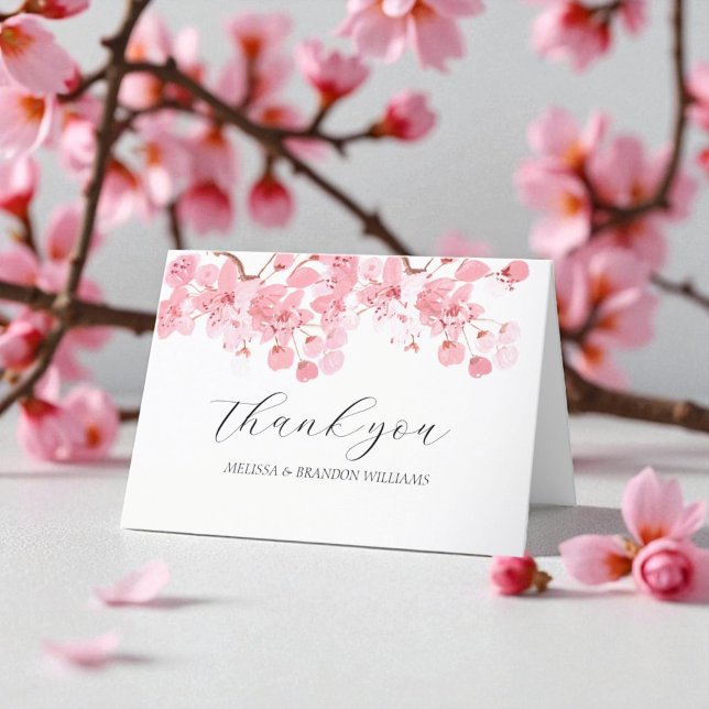 Cherry Blossom Pink Floral Wedding Vielen Dank Dankeskarte (Von Creator hochgeladen)