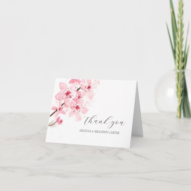 Cherry Blossom Pink Floral Wedding Vielen Dank Dankeskarte (Vorderseite)