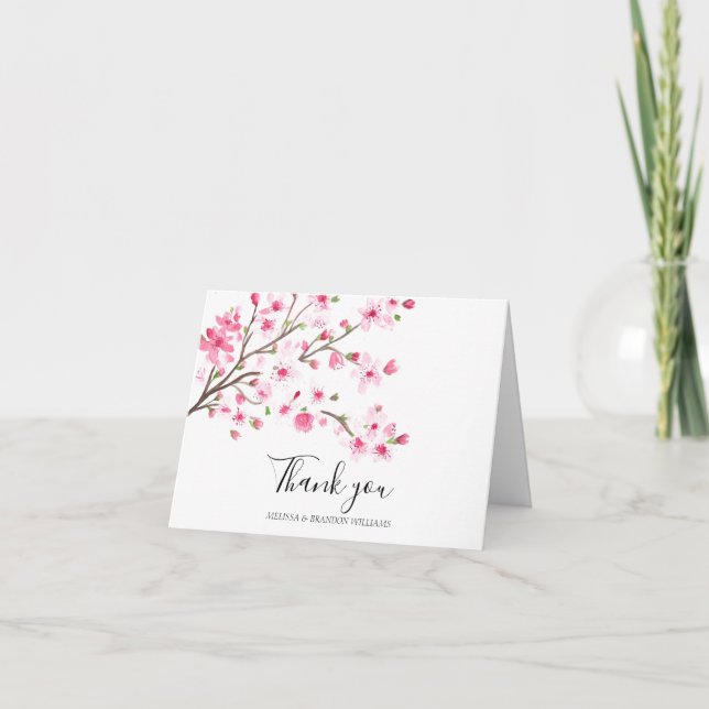 Cherry Blossom Pink Floral Wedding Vielen Dank Dankeskarte (Vorderseite)
