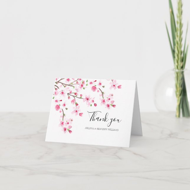 Cherry Blossom Pink Floral Wedding Vielen Dank Dankeskarte (Vorderseite)