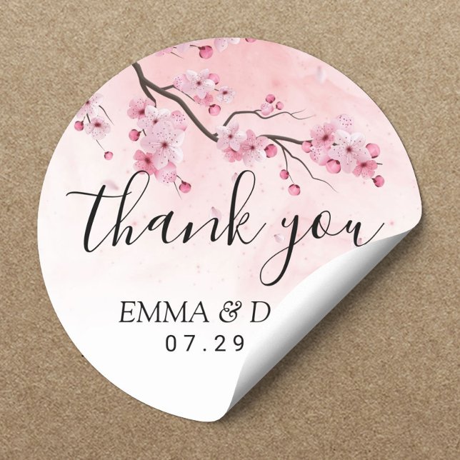 Cherry Blossom Pink Floral Wedding Vielen Dank Runder Aufkleber (Von Creator hochgeladen)