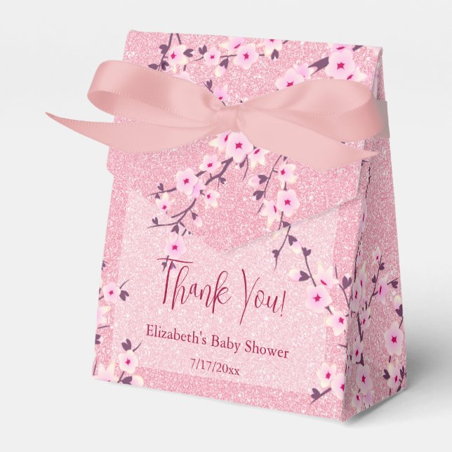 Cherry Blossom Pink Glitzer Danke Babydusche Geschenkschachtel (Vorderseite)