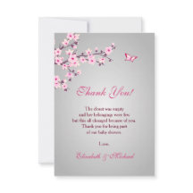 Cherry Blossom Pink Gray Baby Dusche Vielen Dank