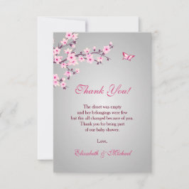 Cherry Blossom Pink Gray Baby Dusche Vielen Dank Dankeskarte