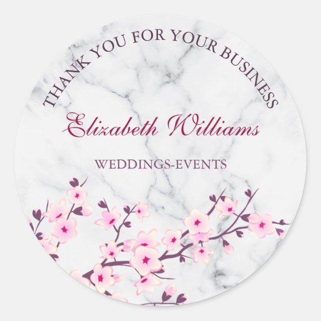 Cherry Blossom Pink Gray Marmor Vielen Dank Runder Aufkleber (Vorderseite)