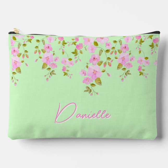 Cherry Blossom Pink & Green Hübsch Custom Zubehörtasche (Vorderseite)