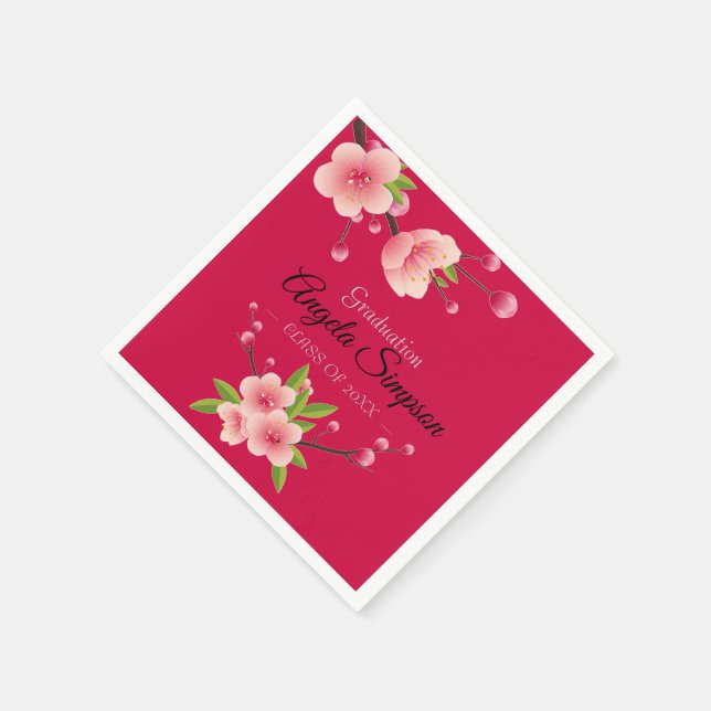 Cherry Blossom Pink grüne Blumenstuhlparty Serviette (Ecke)