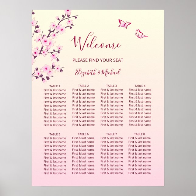 Cherry Blossom Pink Hochzeitstabelle Poster (Vorne)