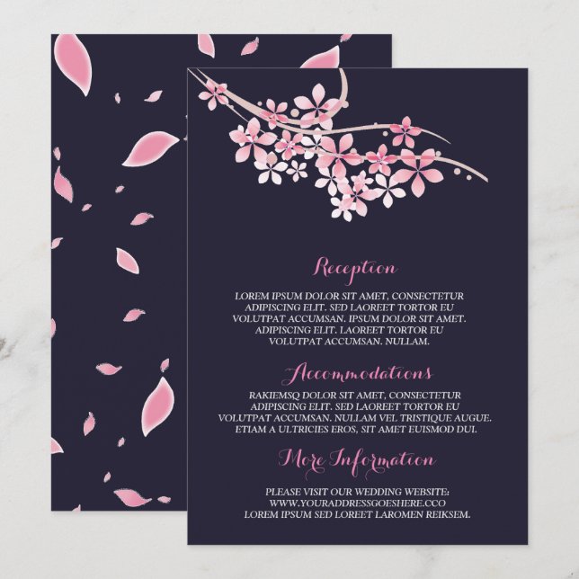 Cherry Blossom Pink Marine Hochzeitsinformation Ga Einladung (Vorne/Hinten)