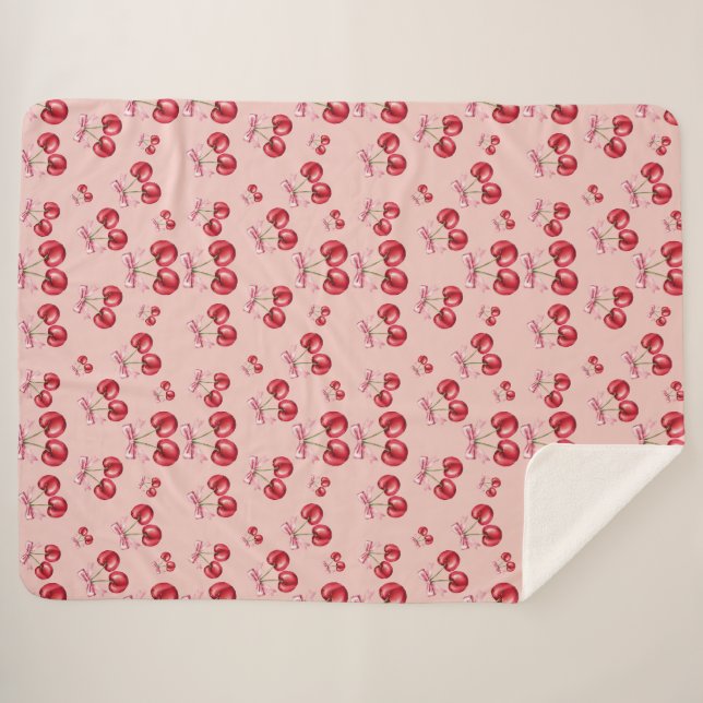 Cherry Blossom Pink Pattern Sherpa Fleece Blanket Sherpadecke (Vorderseite (Horizontal))