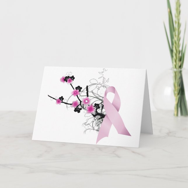 Cherry Blossom Pink Ribbon Karte (Vorderseite)