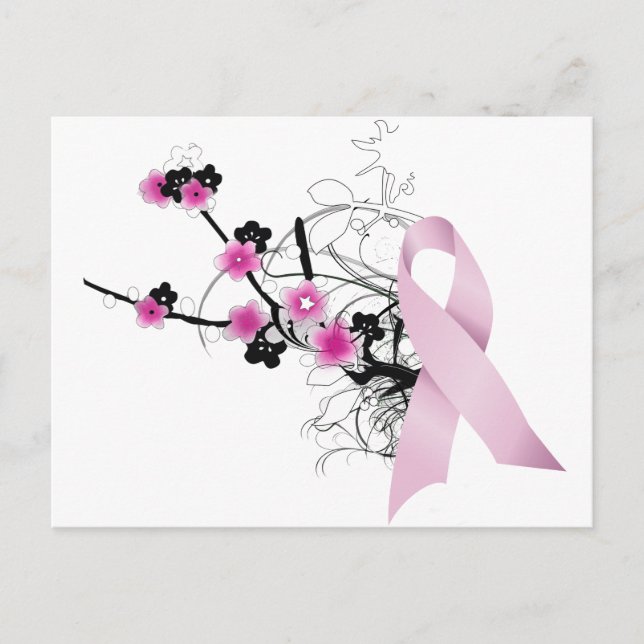 Cherry Blossom Pink Ribbon Postkarte (Vorderseite)