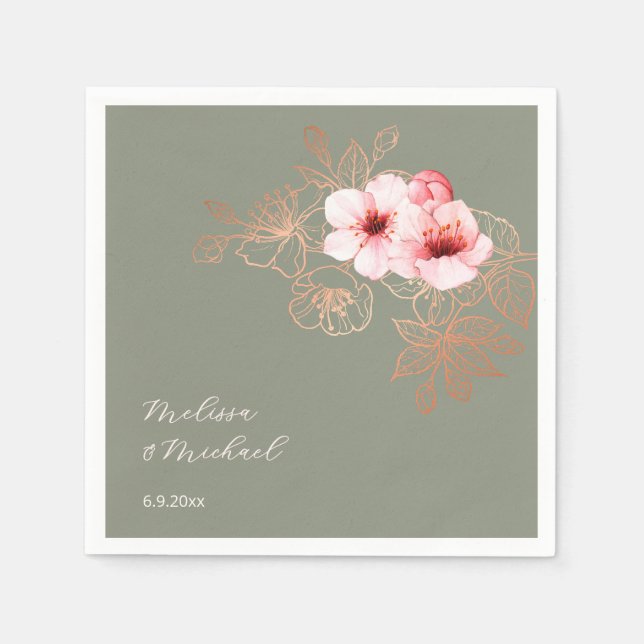 Cherry Blossom Pink Sage Green Wedding Serviette (Vorderseite)