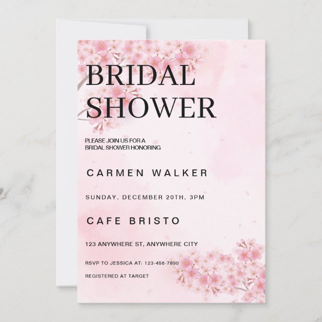 Cherry Blossom Pink Sakura Brautparty Einladung (Vorderseite)