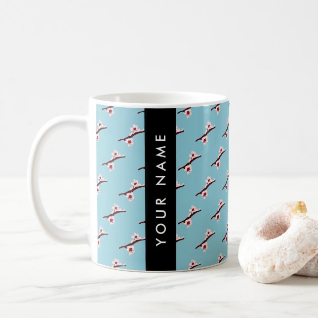 Cherry Blossom, Pink Sakura, Ihr Name Kaffeetasse (Mit Donut)