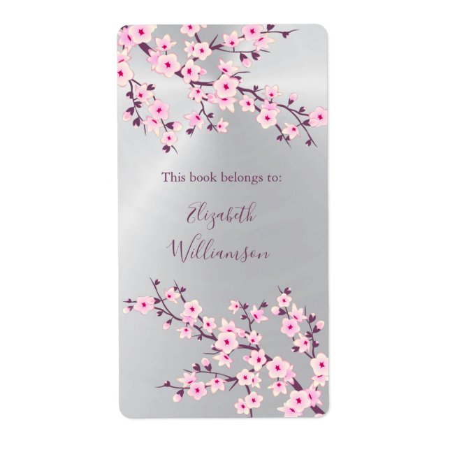 Cherry Blossom Pink Silver Floral Buchzeichen (Vorne)