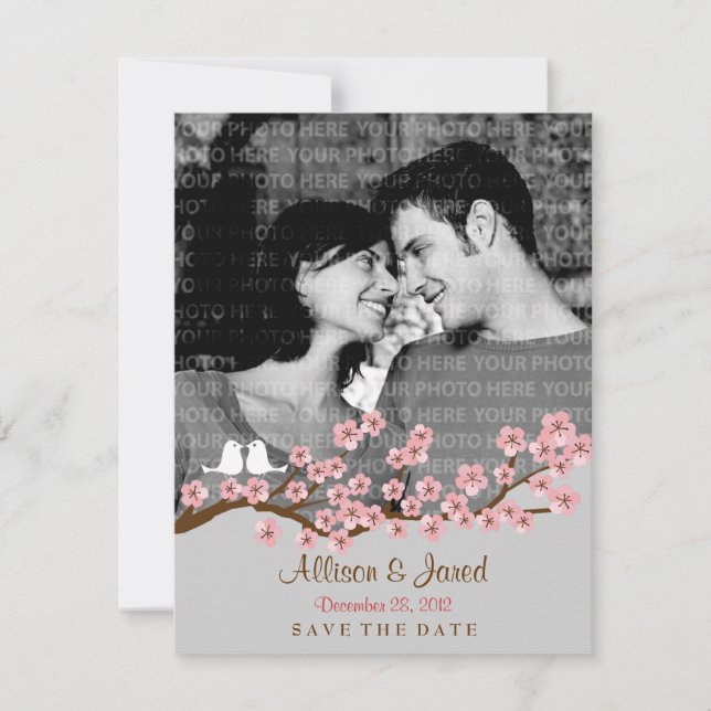 Cherry Blossom Pink Silver Save the Date Foto (Vorderseite)