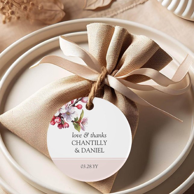 Cherry Blossom Pink und White Gastgeschenk Hochzei Geschenkanhänger (Favor Tags from the Cherry Blossom wedding collection by Darling & May)