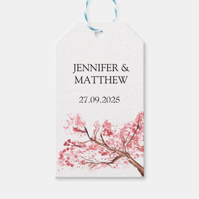 Cherry Blossom Pink Wasserfarbe Elegante Hochzeit Geschenkanhänger (Vorderseite)