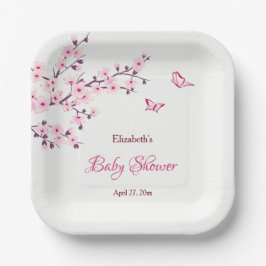 Cherry Blossom Pink White Baby Dusche Pappteller