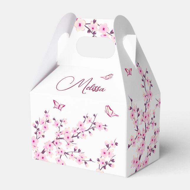 Cherry Blossom Pink White Custom Birthday Geschenkschachtel (Rückseite)