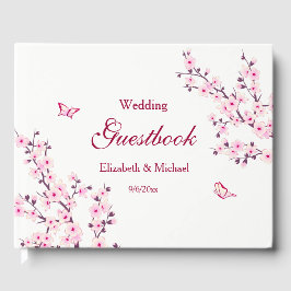 Cherry Blossom Pink White Custom Wedding Gästebuch