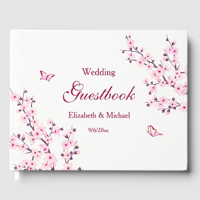 Cherry Blossom Pink White Custom Wedding Gästebuch (Vorderseite)