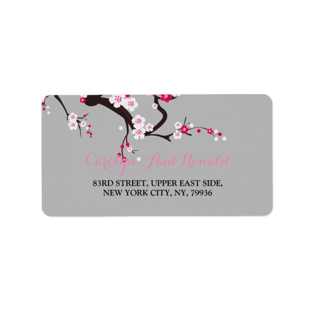 Cherry Blossom Pink White flora Adressenschild Adressaufkleber (Vorne)