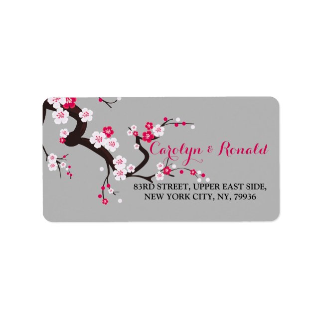 Cherry Blossom Pink White flora Adressenschild Adressaufkleber (Vorne)