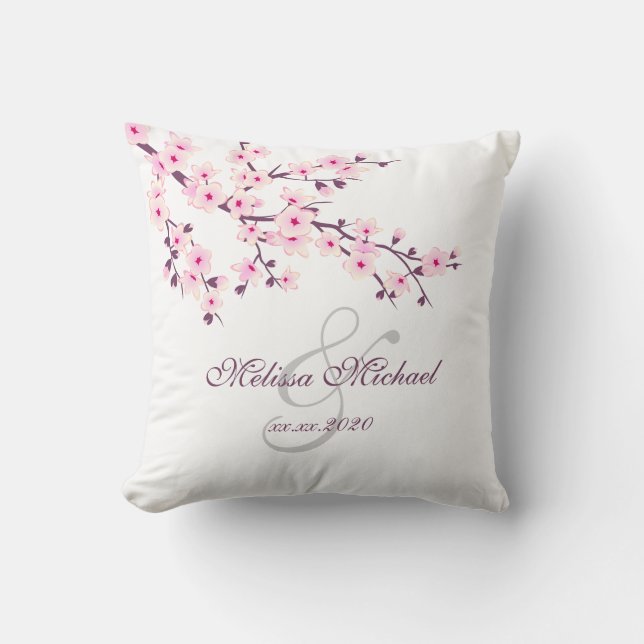 Cherry Blossom Pink White Newlyweds Kissen (Vorderseite)