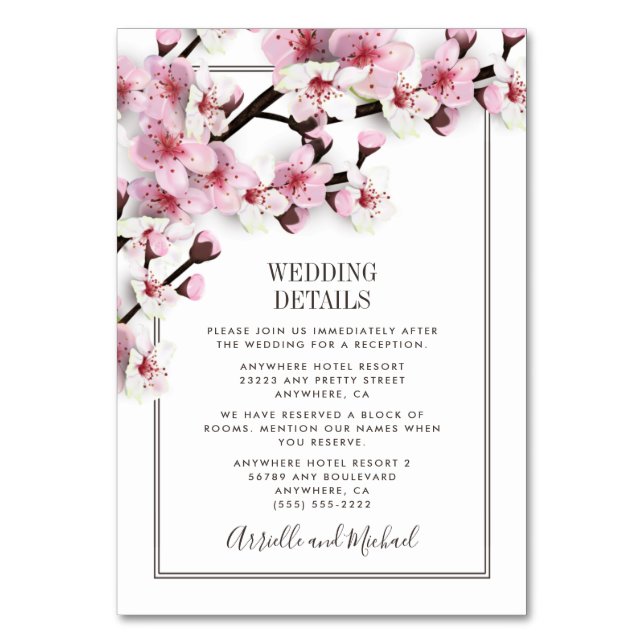 Cherry Blossom Pink White Wedding Cards Tischnummer (Vorderseite)