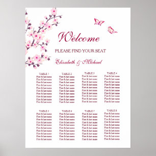 Cherry Blossom Pink White Wedding Chart Poster